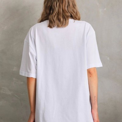 Kadın Düz  Kısa kol Penye T-shirt - Beyaz